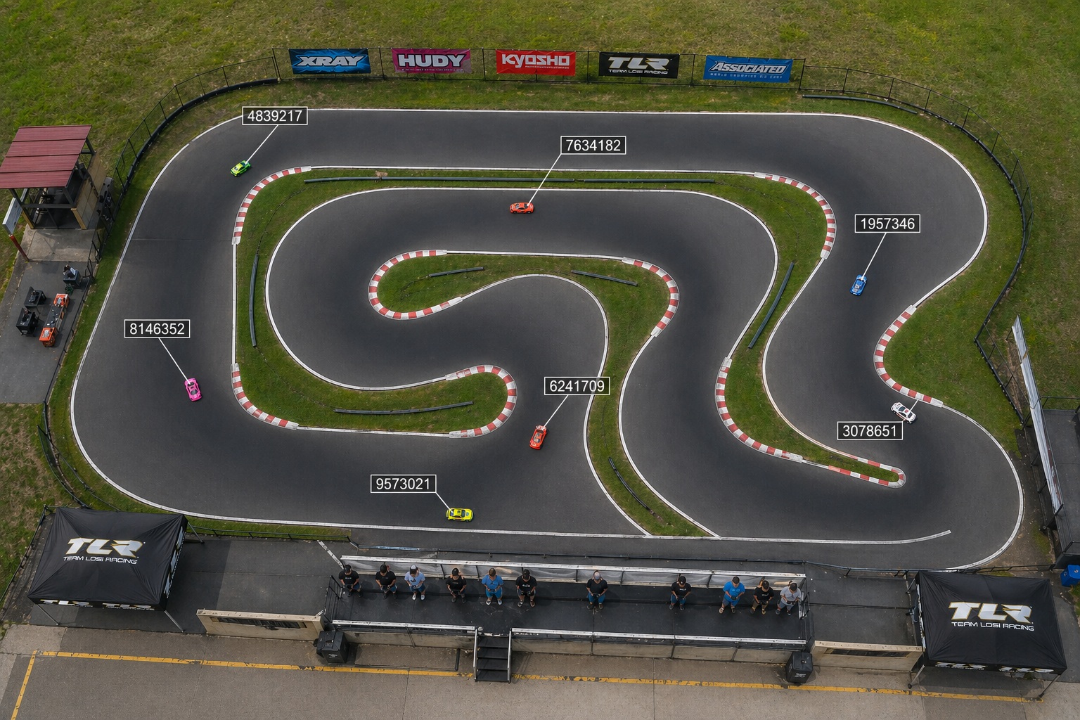 RC racing track at sunset with smoke and high contrast shadows