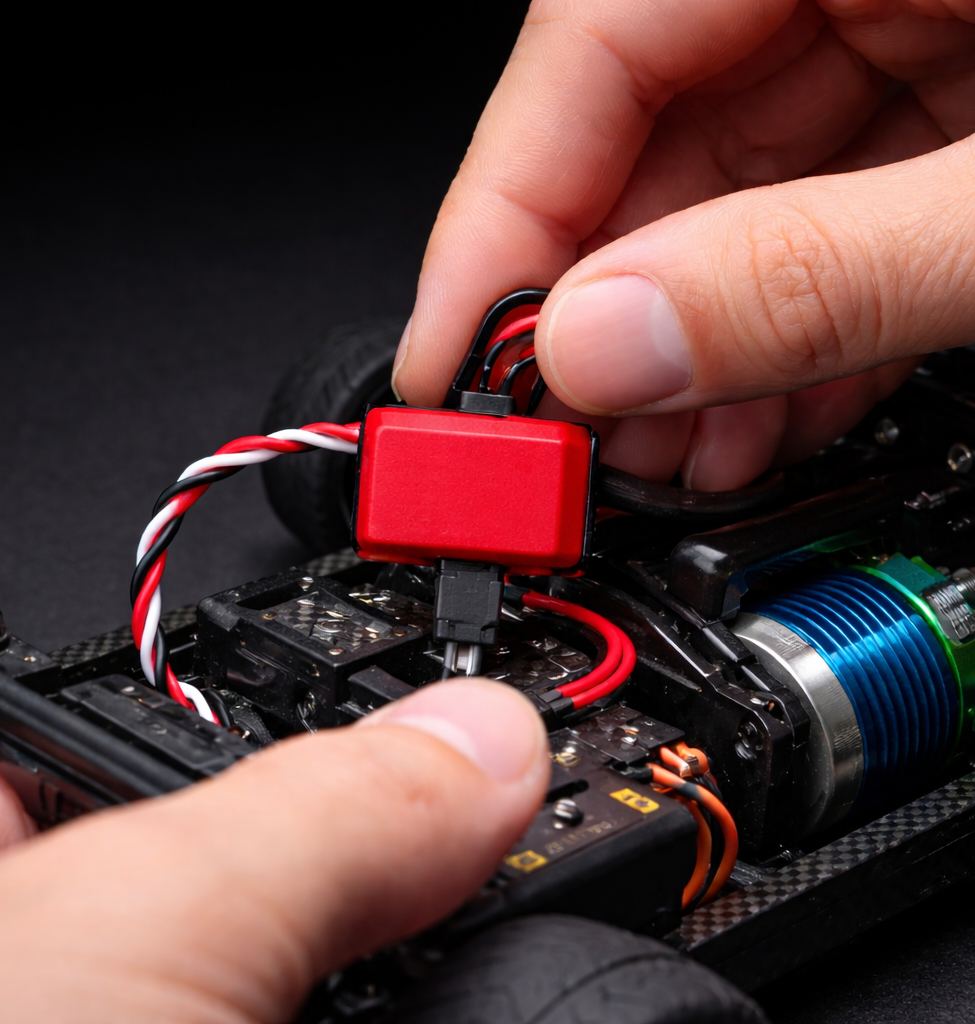 Serious racing official wearing headphones and a radio